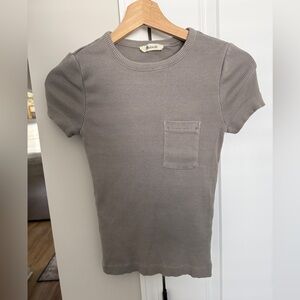 Madewell Light Gray Ribbed Knit Top